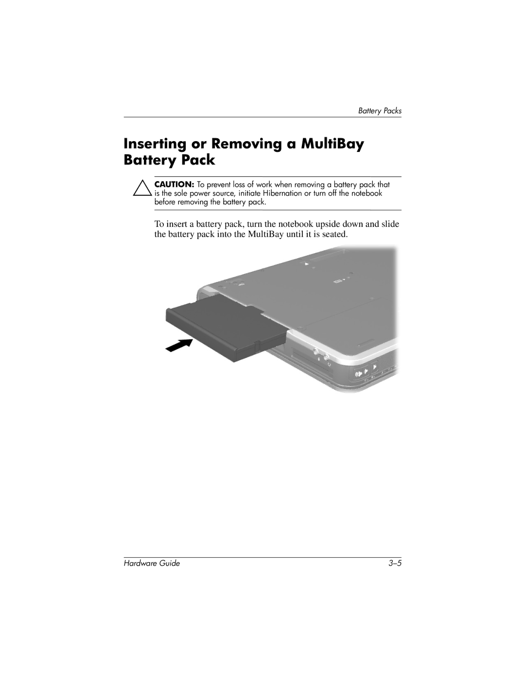 HP 8000 Mobile manual Inserting or Removing a MultiBay Battery Pack 