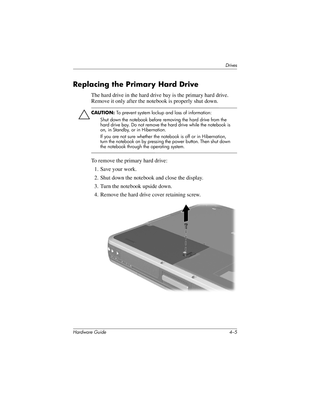 HP 8000 Mobile manual Replacing the Primary Hard Drive 