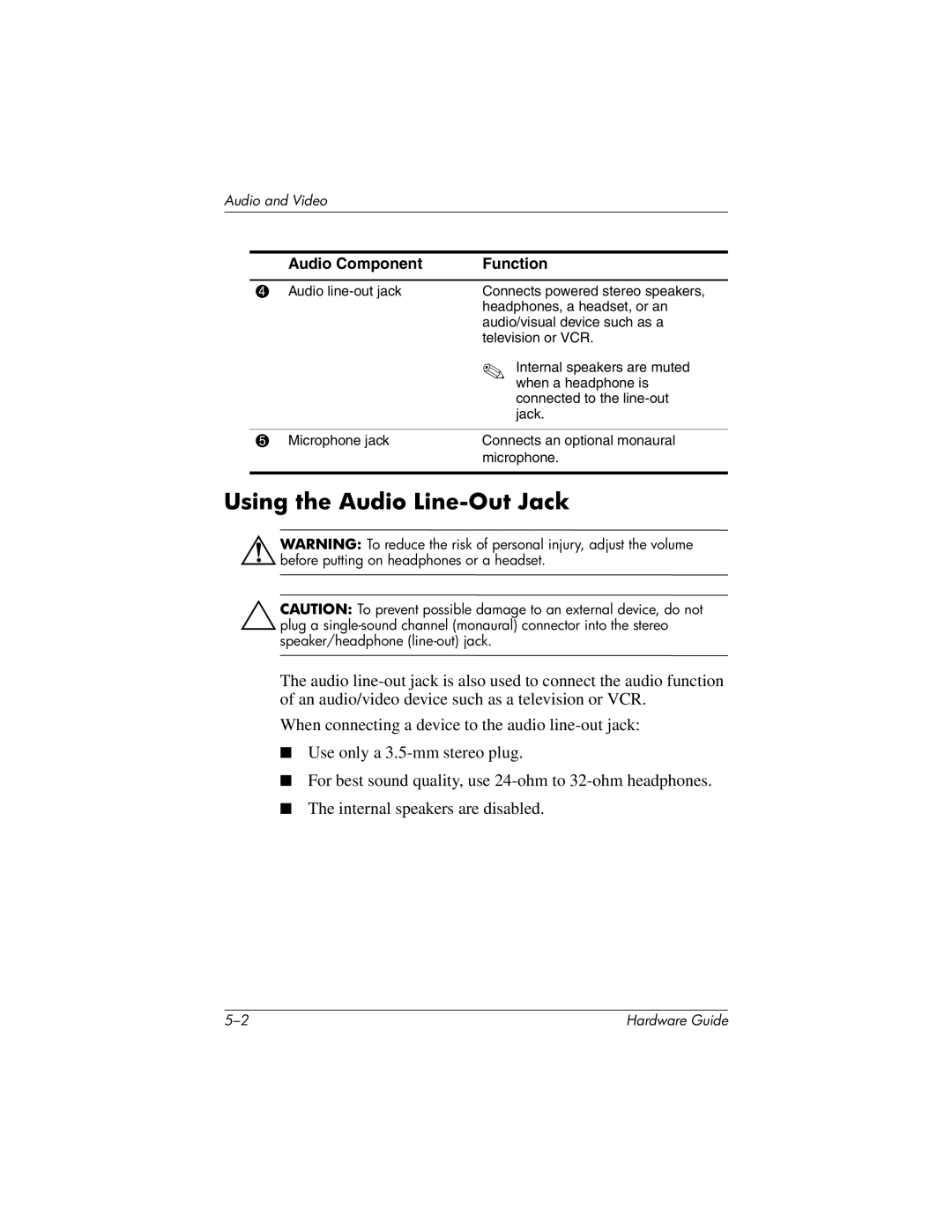 HP 8000 Mobile manual Using the Audio Line-Out Jack 