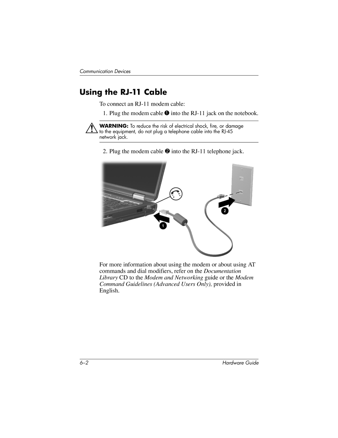 HP 8000 Mobile manual Using the RJ-11 Cable 