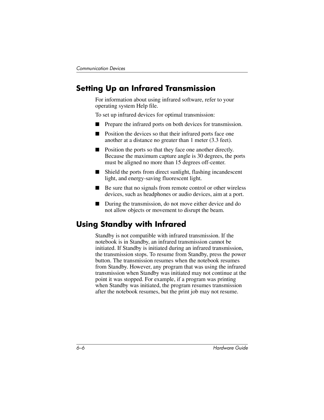 HP 8000 Mobile manual Setting Up an Infrared Transmission, Using Standby with Infrared 