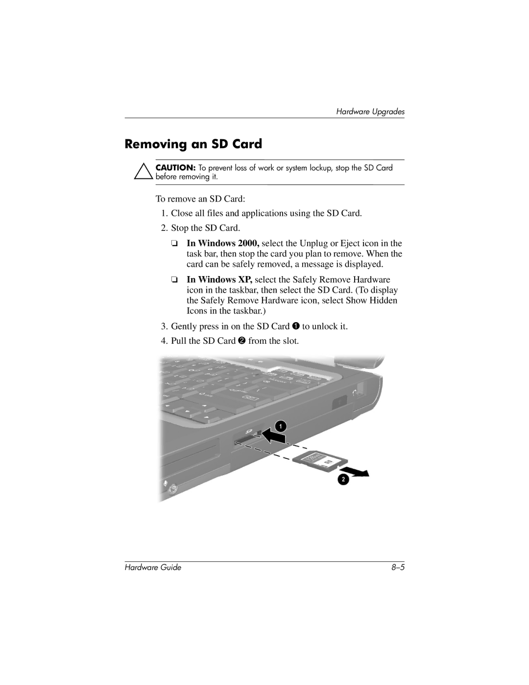 HP 8000 Mobile manual Removing an SD Card 