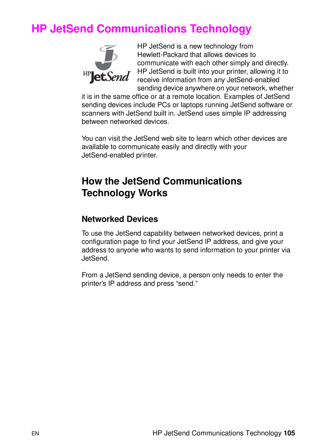 HP 8000 s manual HP JetSend Communications Technology, How the JetSend Communications Technology Works, Networked Devices 