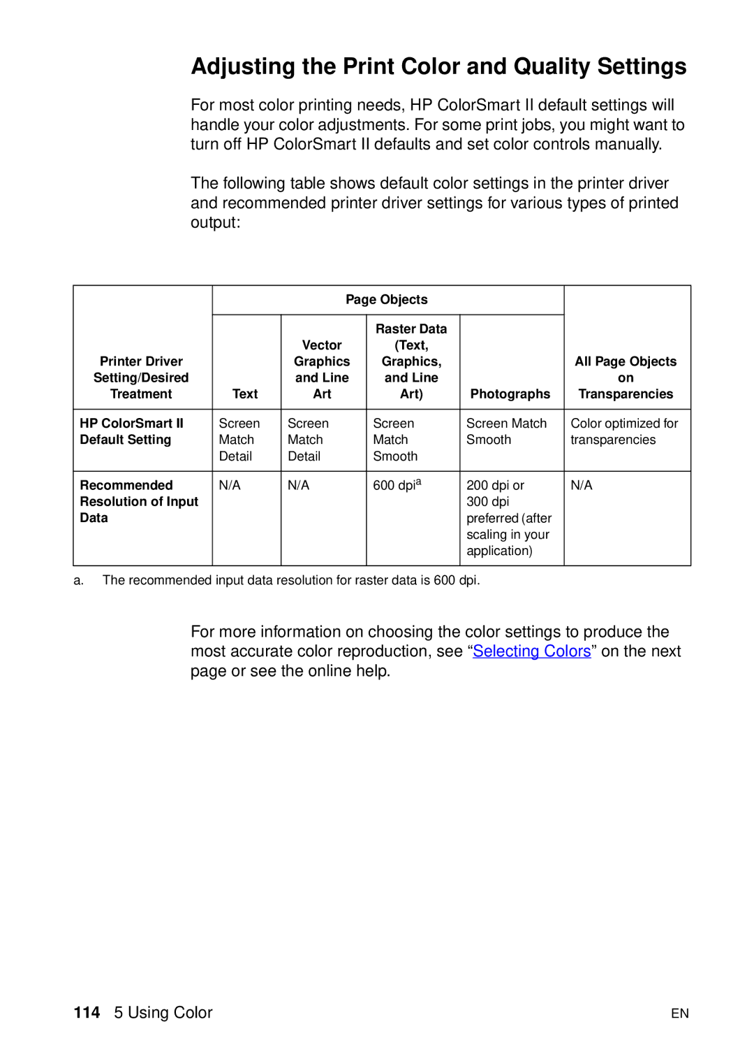 HP 8000 s manual Adjusting the Print Color and Quality Settings, Objects 