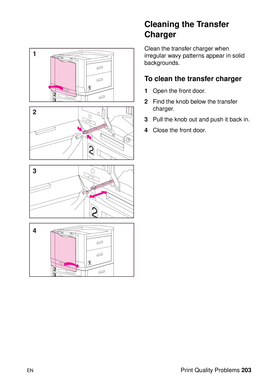 HP 8000 s manual Cleaning the Transfer Charger, To clean the transfer charger 