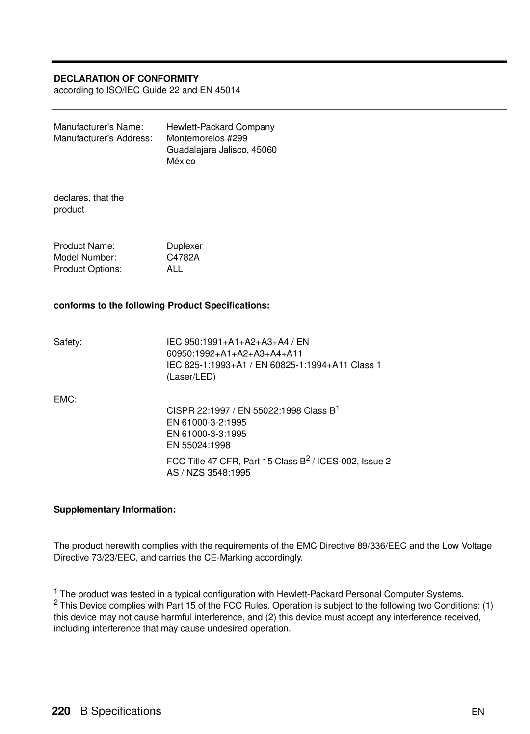 HP 8000 s manual Specifications 