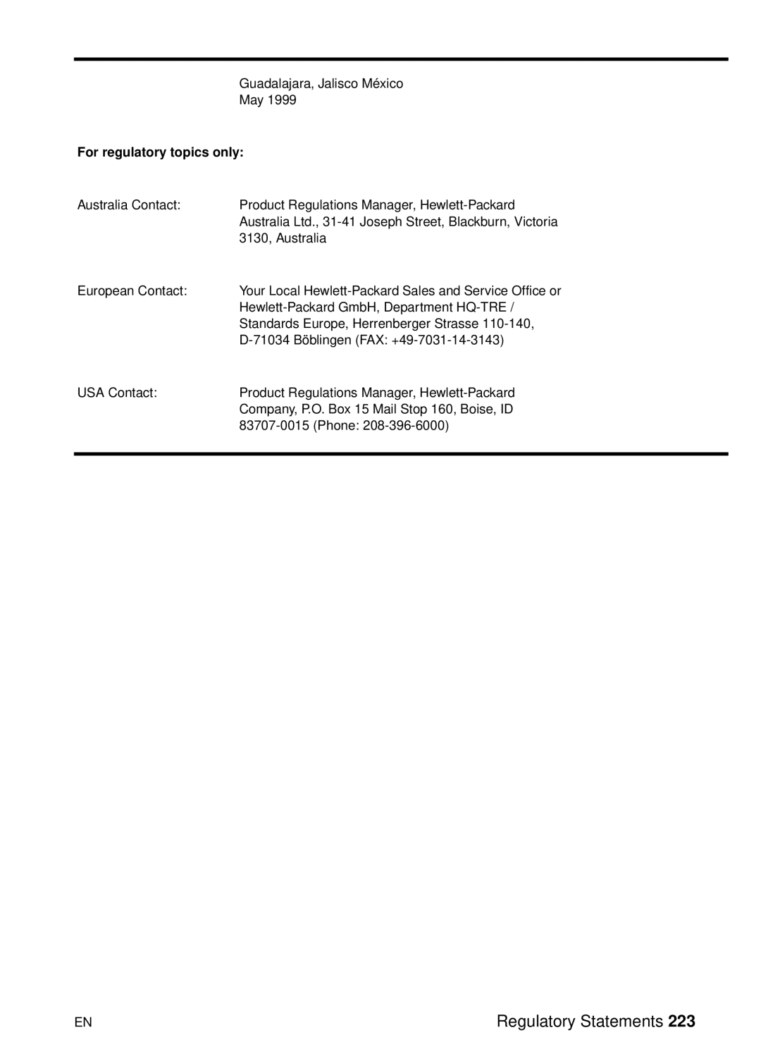 HP 8000 s manual Regulatory Statements 