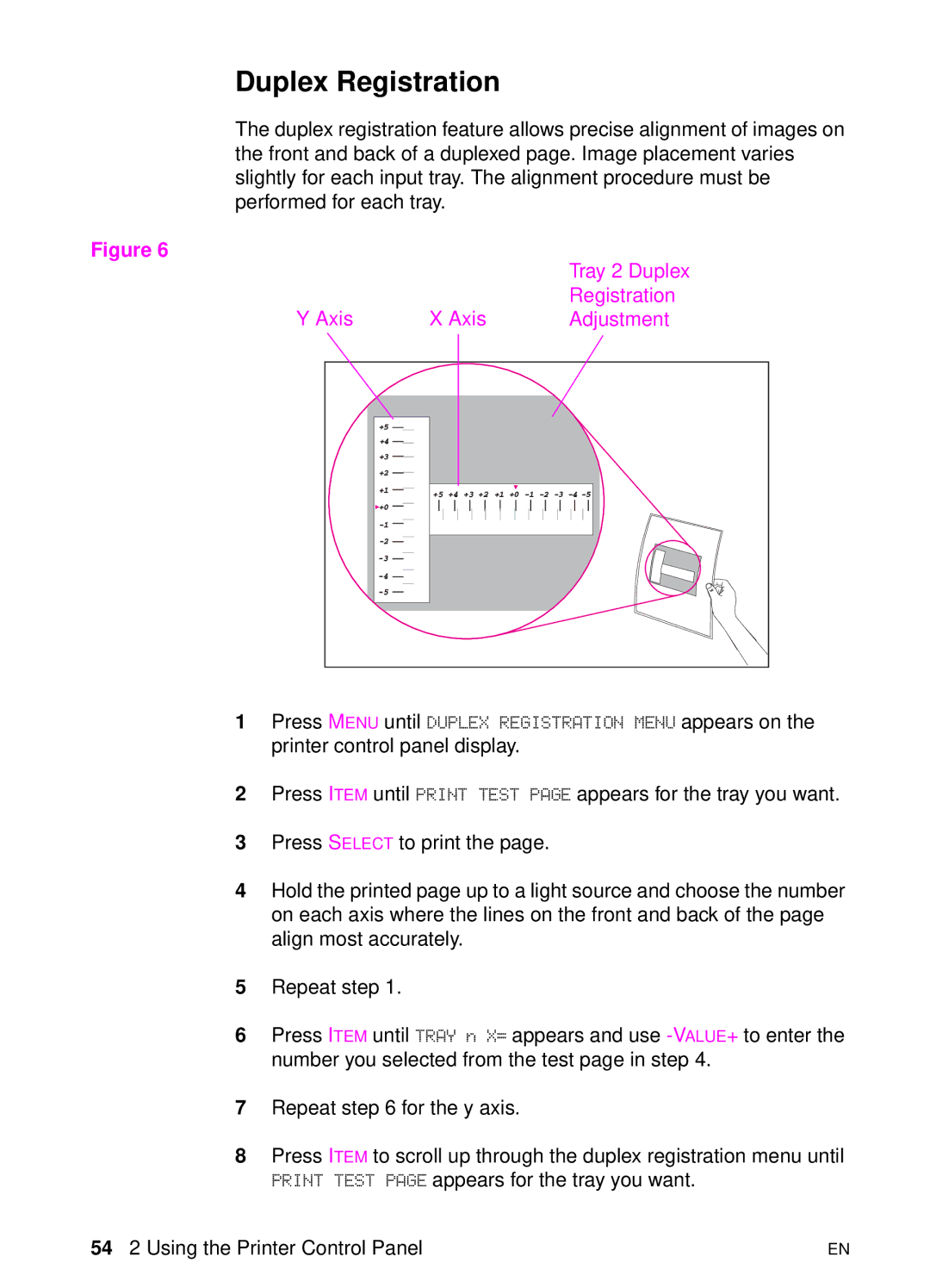 HP 8000 s manual Duplex Registration, Axis Adjustment 