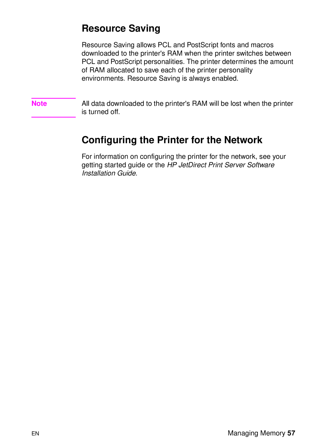 HP 8000 s manual Resource Saving, Configuring the Printer for the Network 