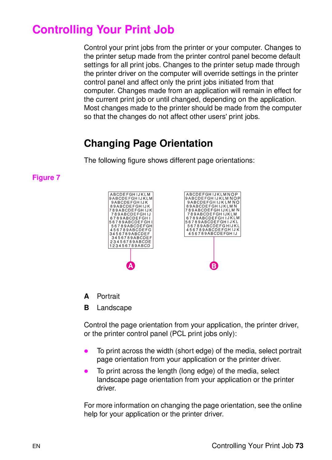 HP 8000 s manual Controlling Your Print Job, Changing Page Orientation 