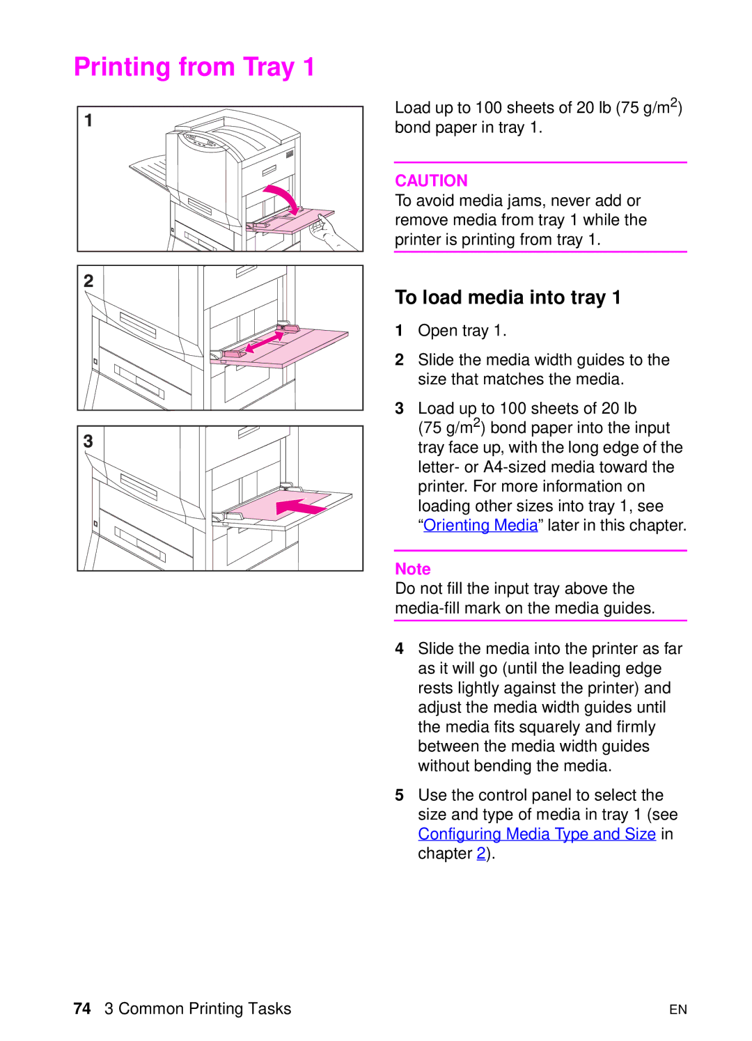 HP 8000 s manual Printing from Tray, To load media into tray 