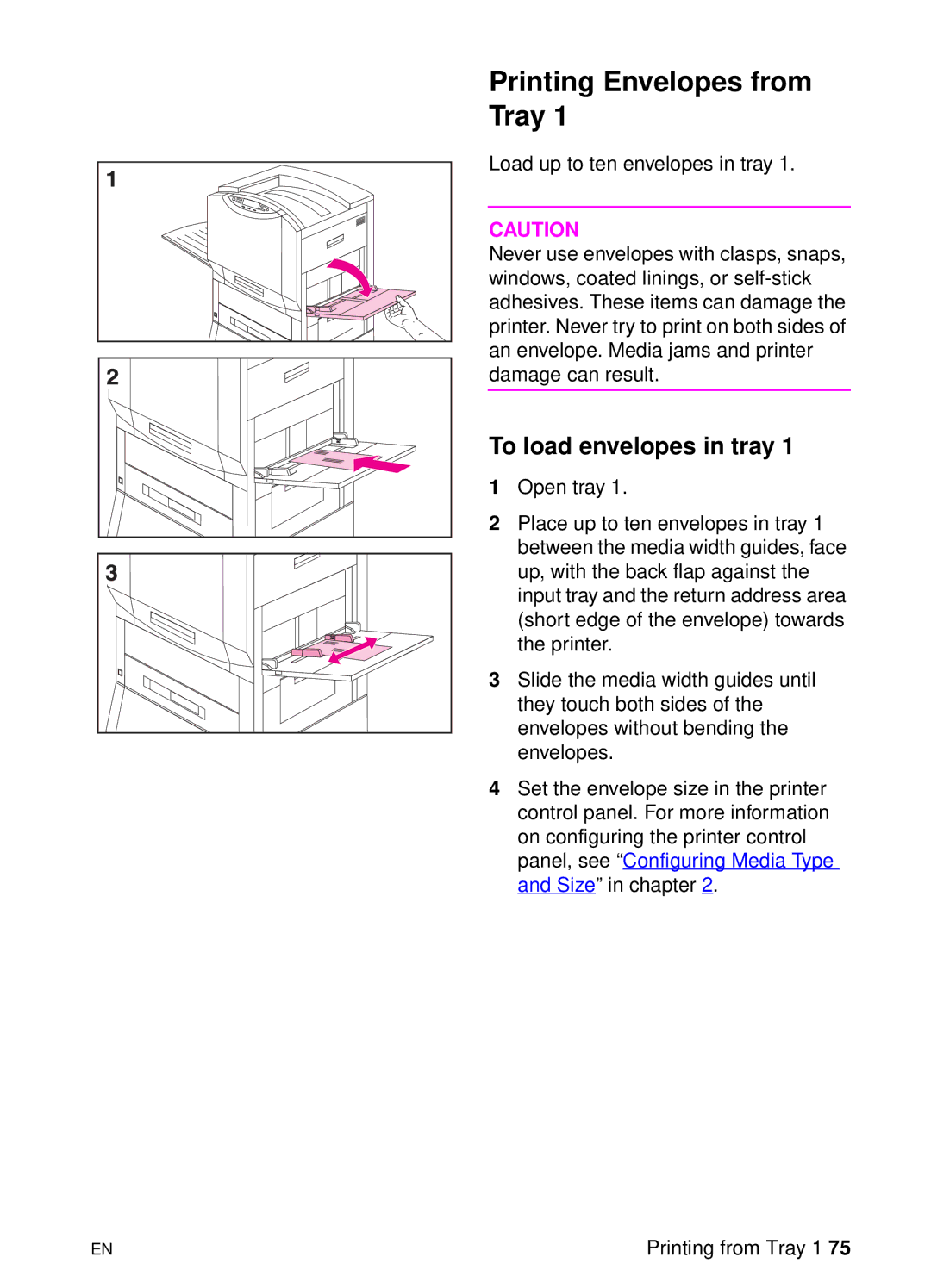 HP 8000 s manual Printing Envelopes from Tray, To load envelopes in tray 