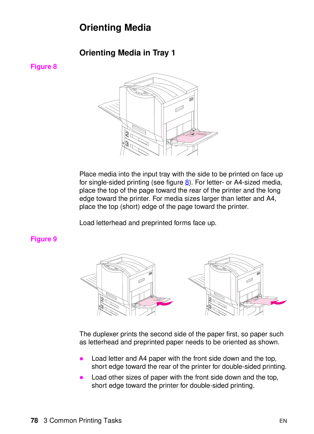 HP 8000 s manual Orienting Media in Tray 