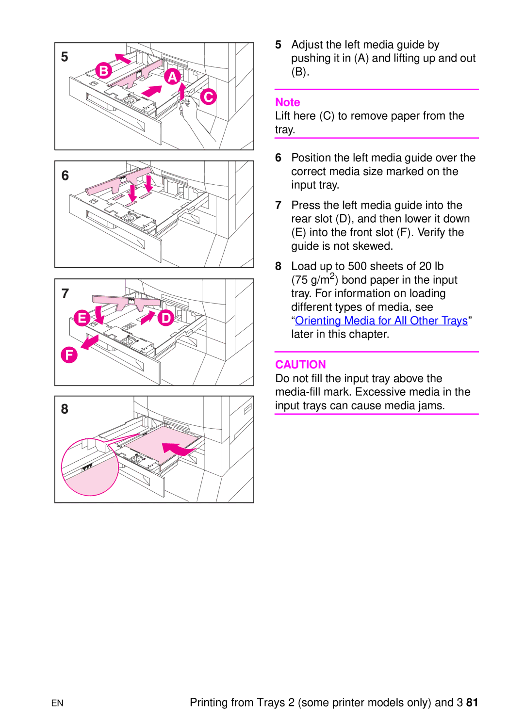 HP 8000 s manual Orienting Media for All Other Trays later in this chapter 