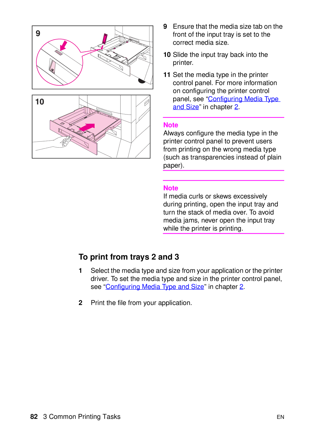 HP 8000 s manual To print from trays 2 