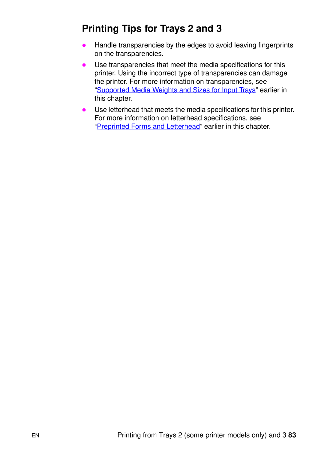 HP 8000 s manual Printing Tips for Trays 2, Preprinted Forms and Letterhead earlier in this chapter 