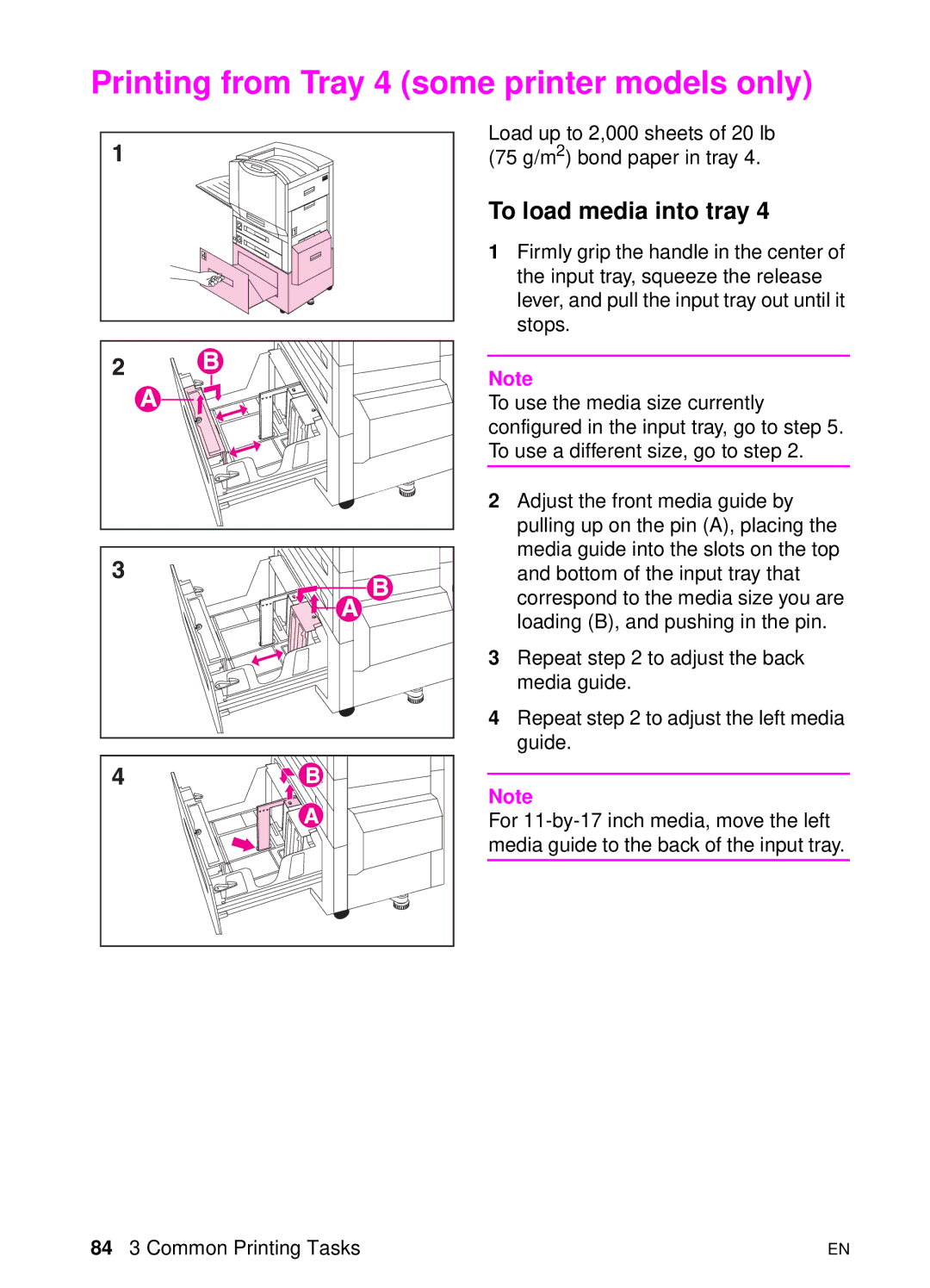 HP 8000 s manual Printing from Tray 4 some printer models only, To load media into tray 