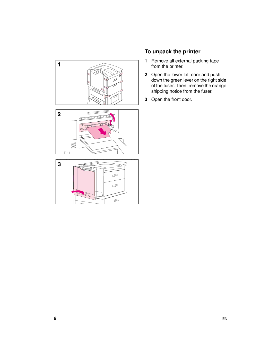 HP 8000 s manual To unpack the printer 