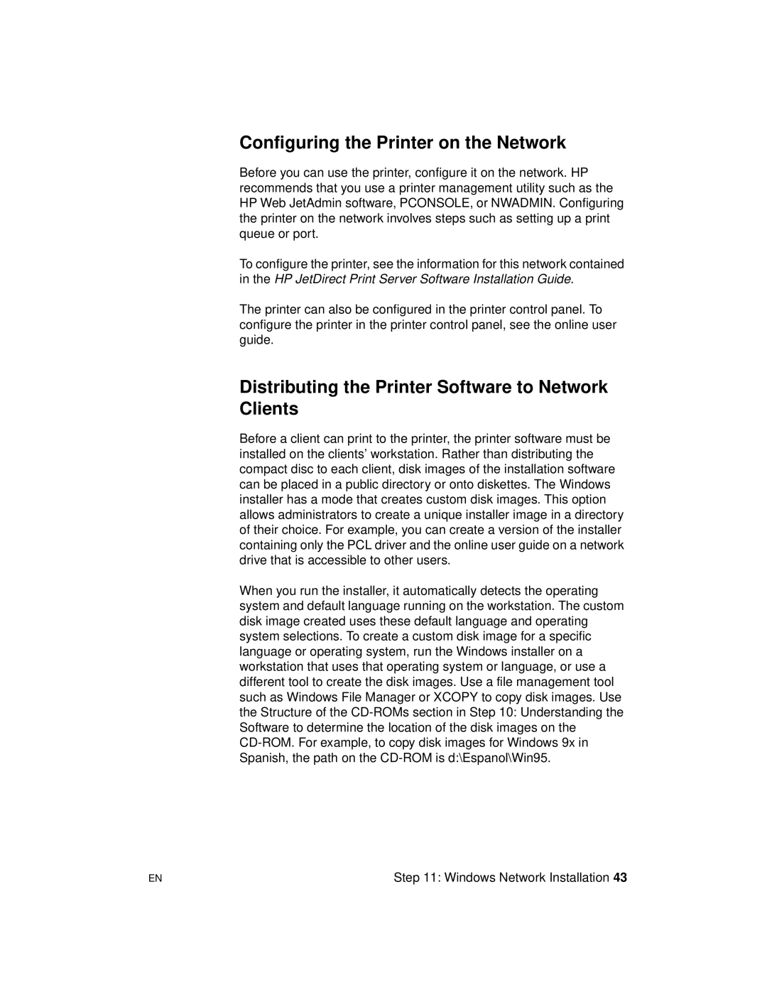 HP 8000 s manual Configuring the Printer on the Network, Distributing the Printer Software to Network Clients 