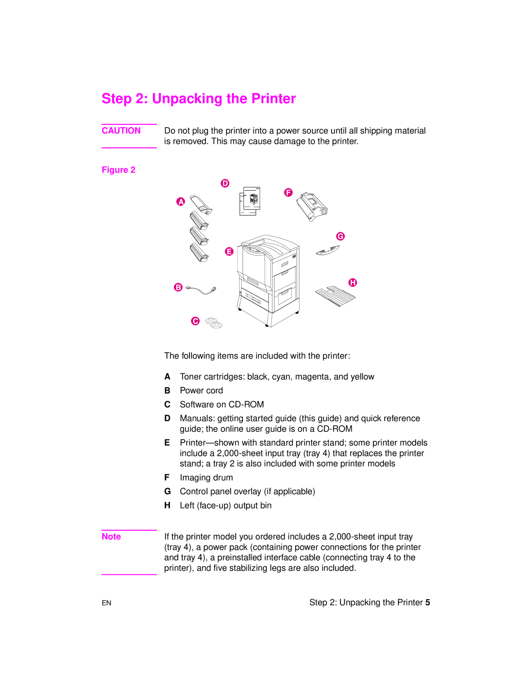 HP 8000 s manual Unpacking the Printer 