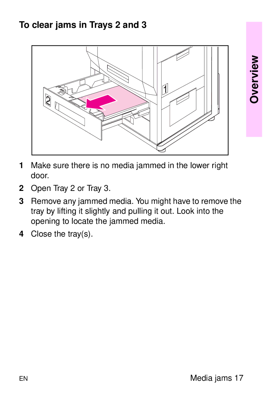 HP 8000 s manual To clear jams in Trays 2 