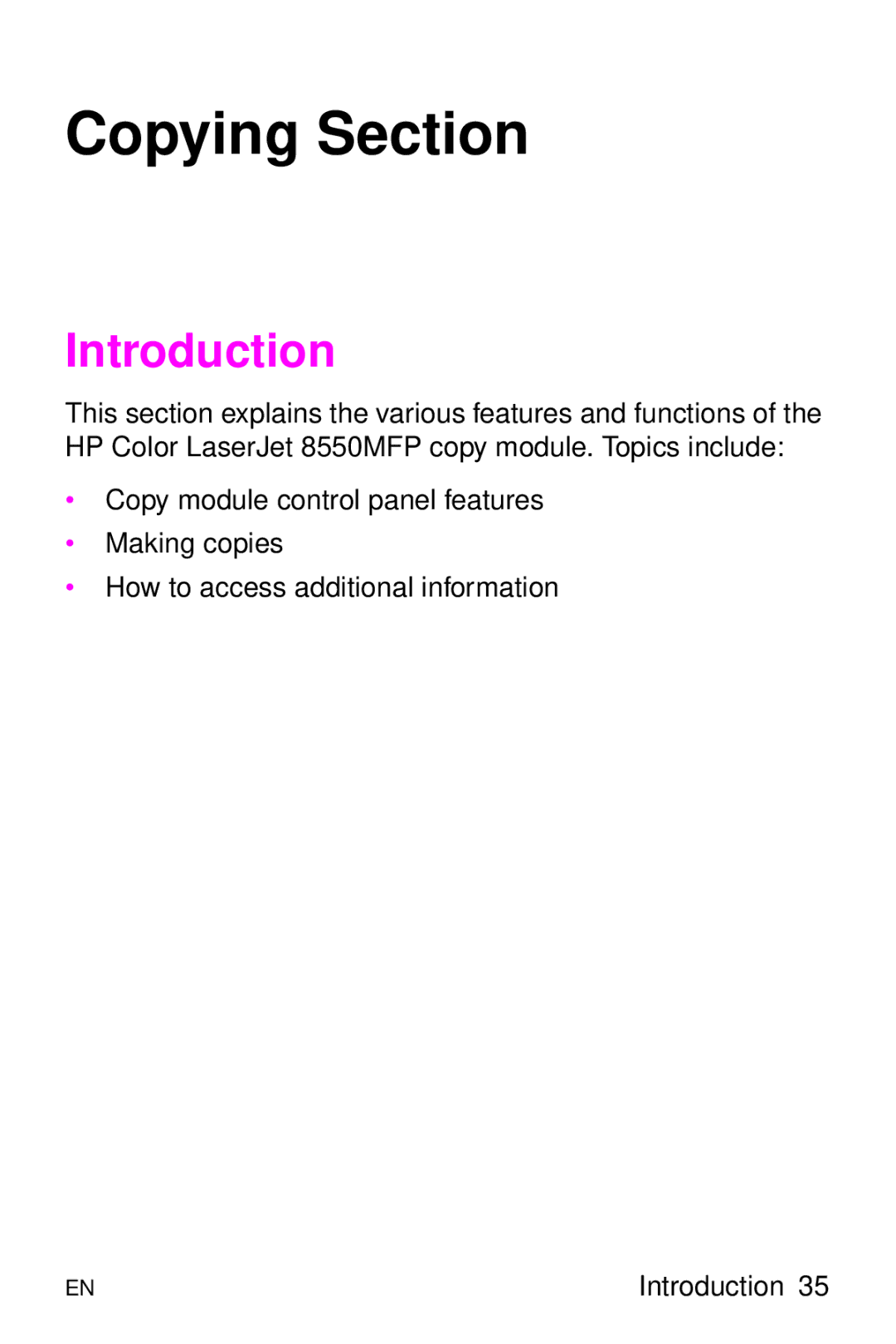 HP 8000 s manual Copying Section, Introduction 