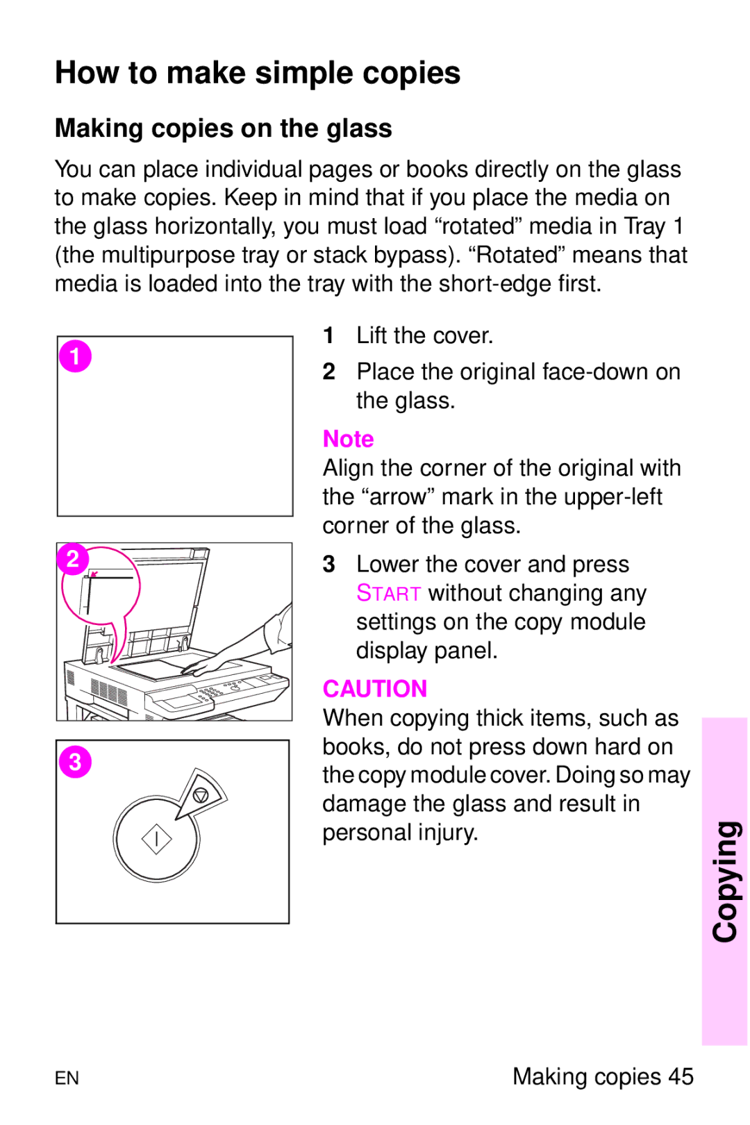 HP 8000 s manual How to make simple copies, Making copies on the glass 