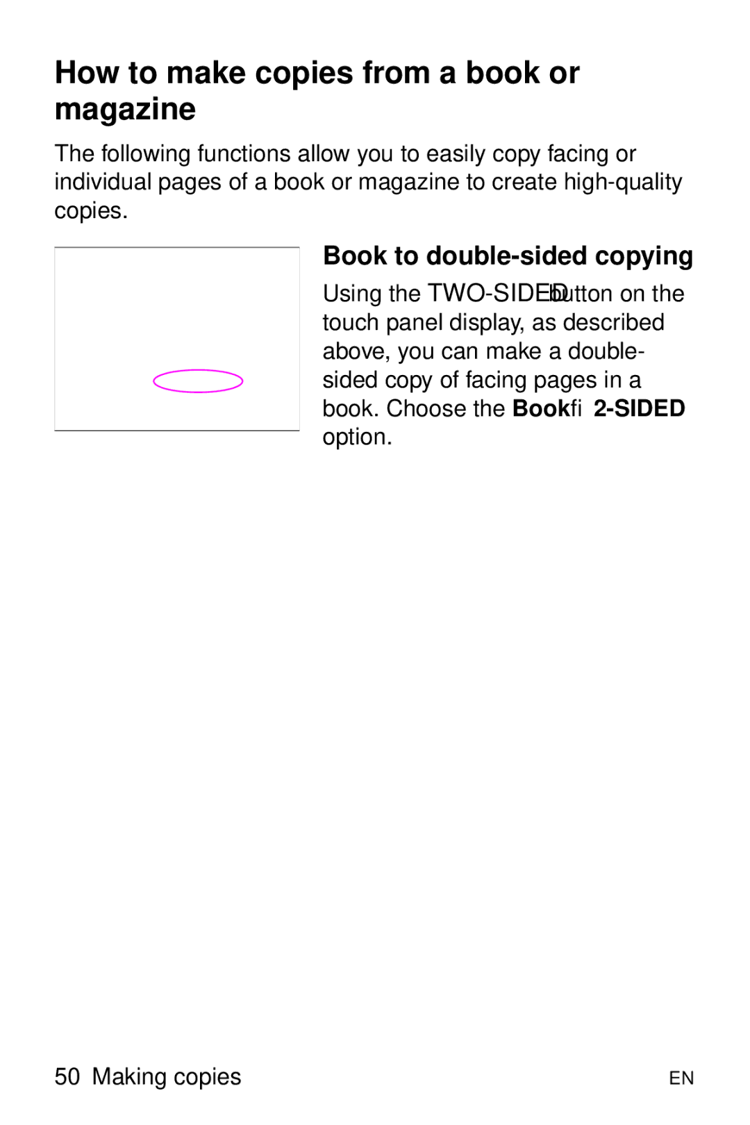 HP 8000 s manual How to make copies from a book or magazine, Book to double-sided copying 