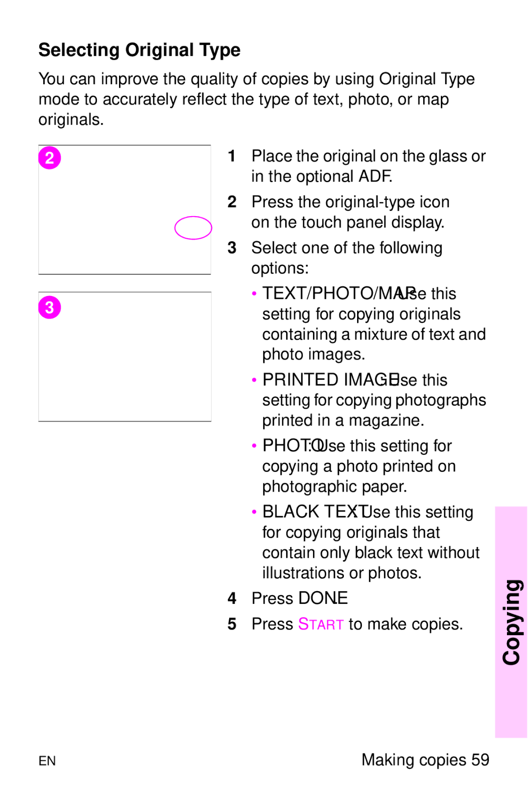 HP 8000 s manual Selecting Original Type, Optional ADF 