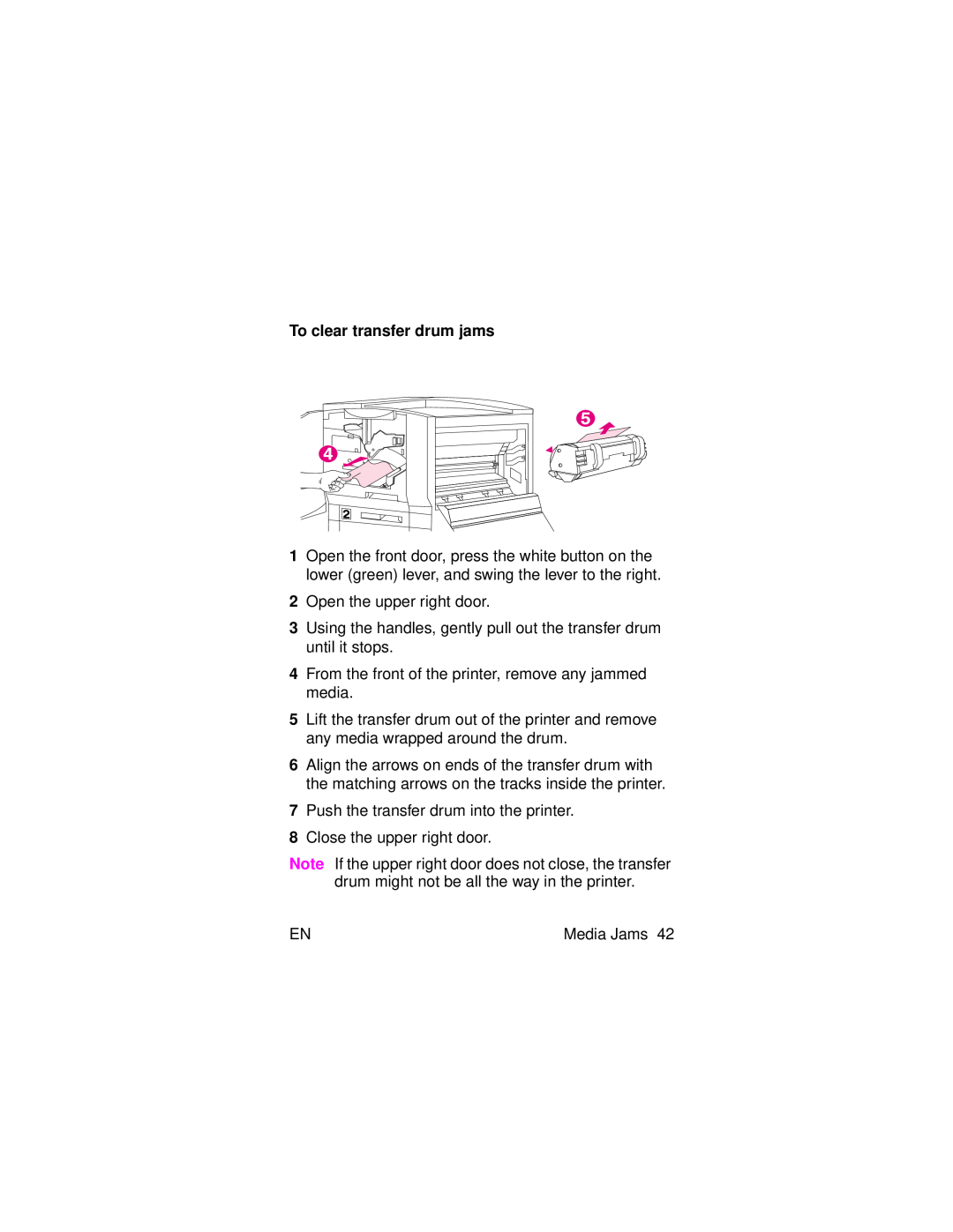 HP 8000 s manual To clear transfer drum jams 