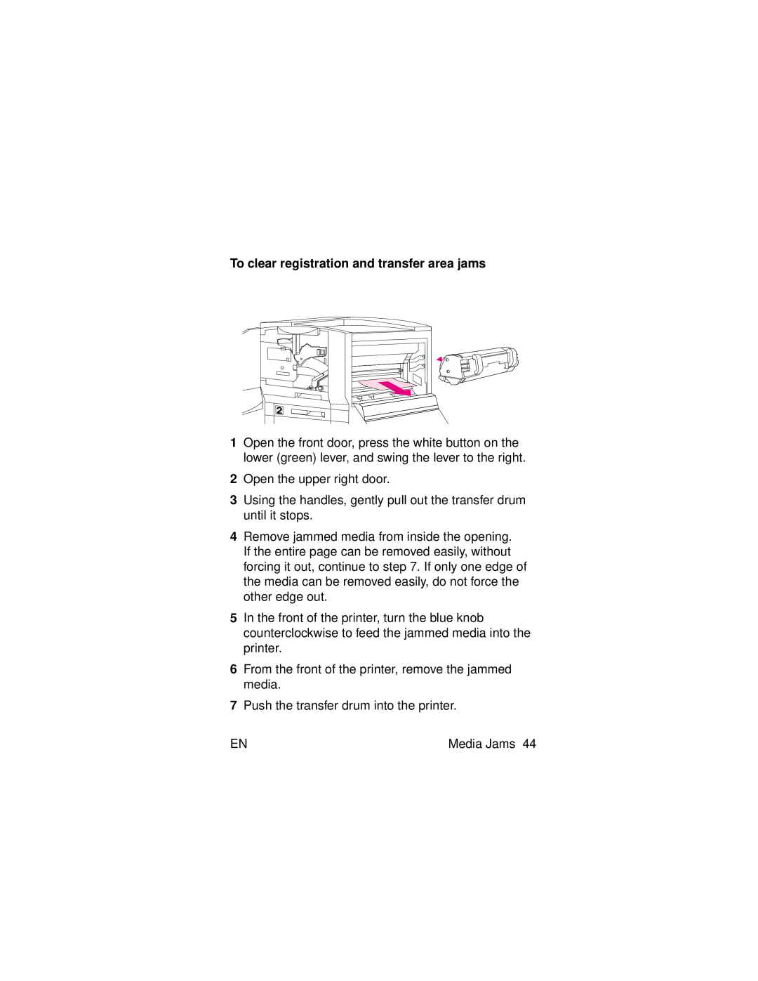 HP 8000 s manual To clear registration and transfer area jams 