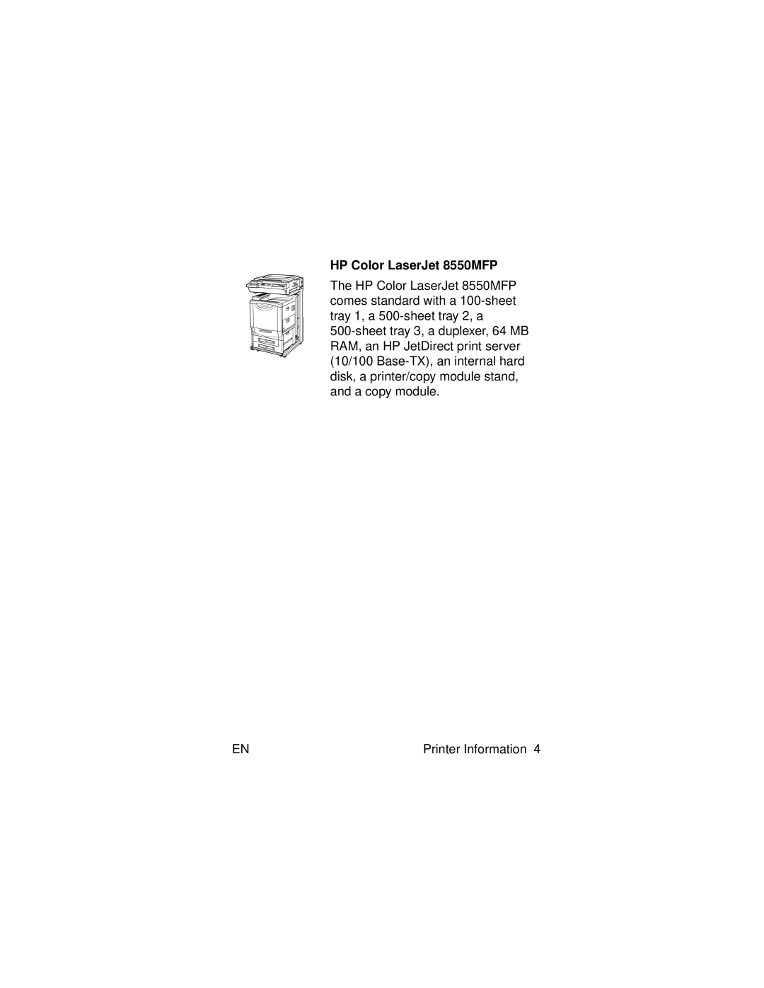 HP 8000 s manual HP Color LaserJet 8550MFP, Printer Information 