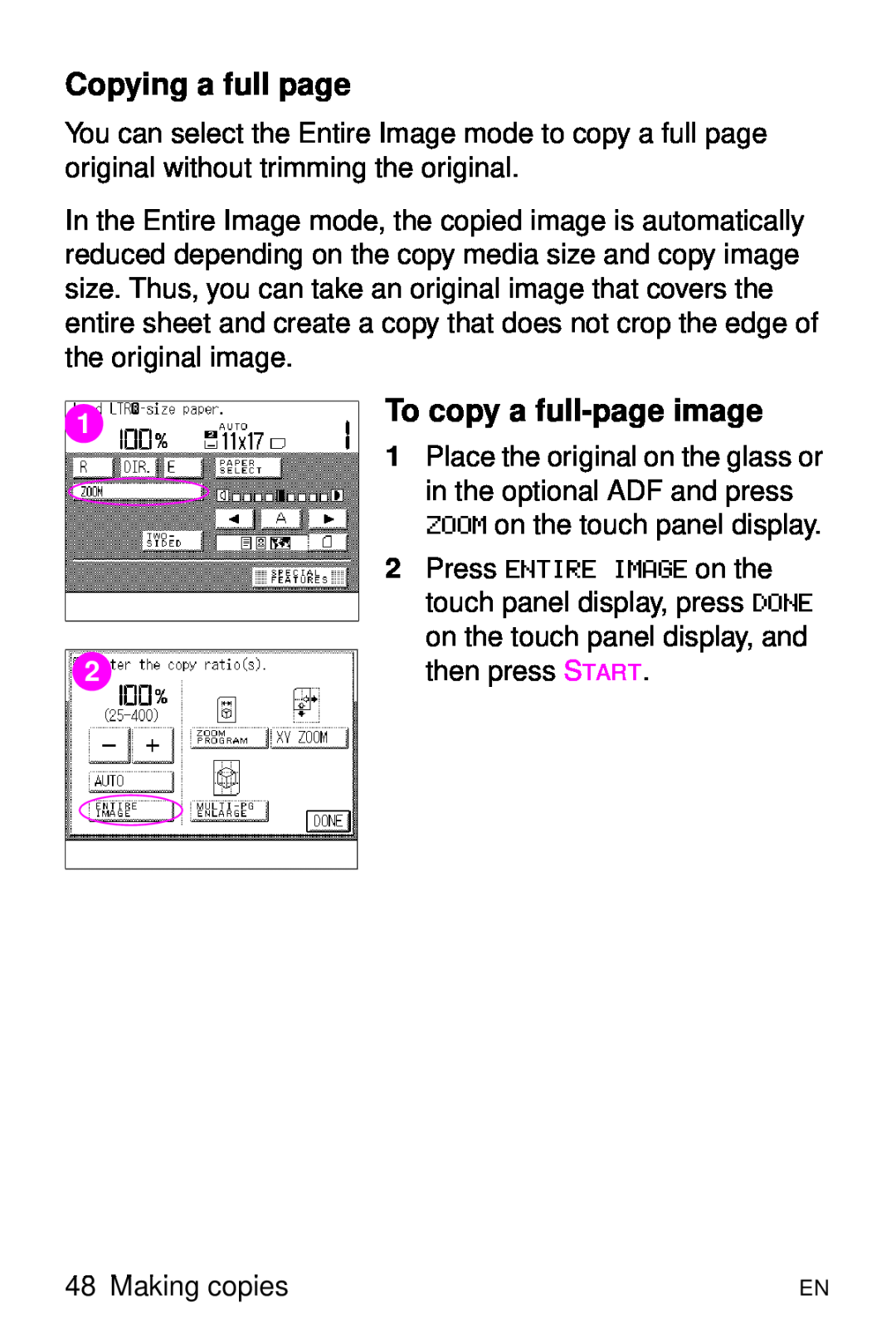 HP 8000 s manual Copying a full page, To copy a full-page image 