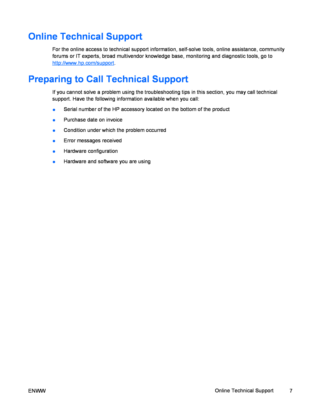 HP 8000 tower manual Online Technical Support, Preparing to Call Technical Support 