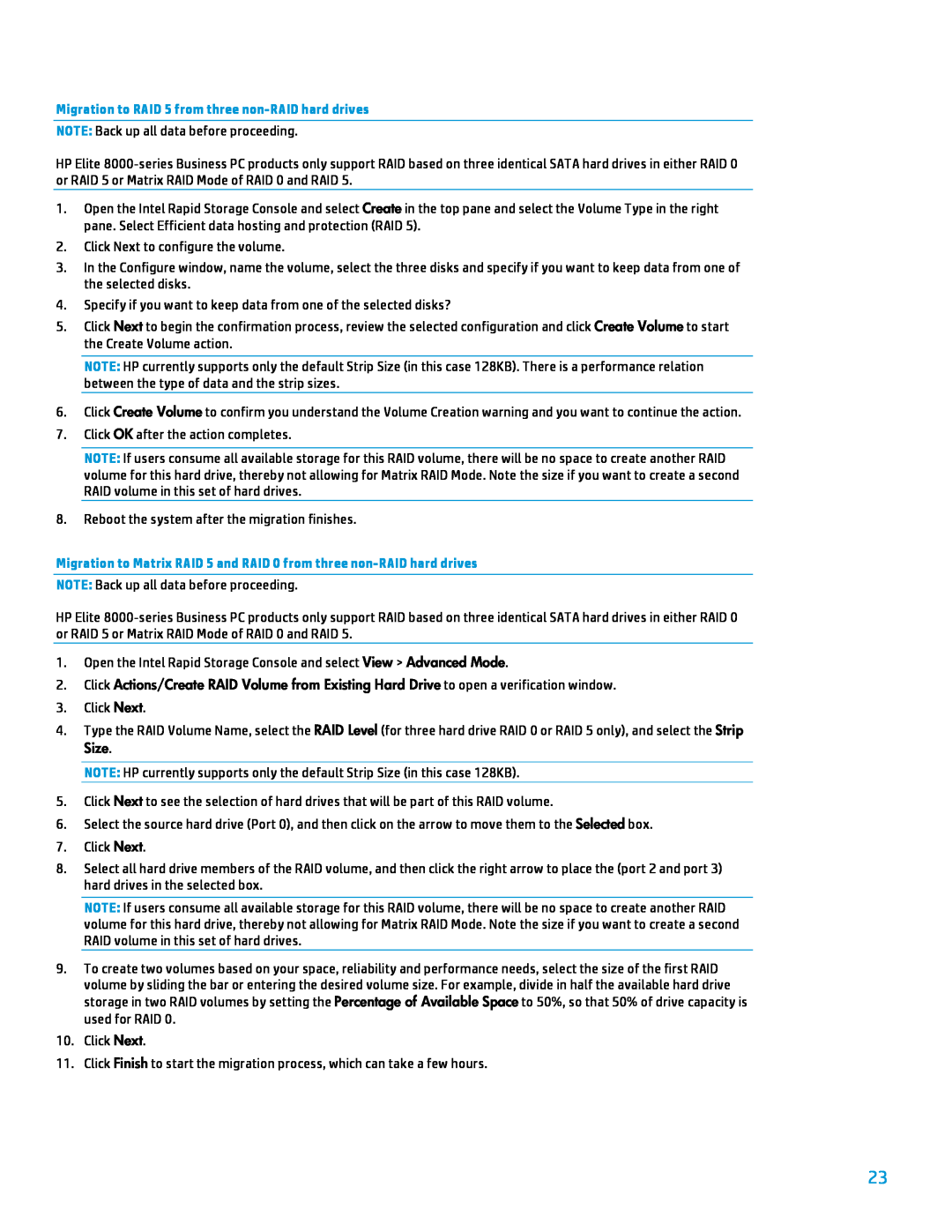 HP 8000 tower manual Migration to RAID 5 from three non-RAID hard drives 