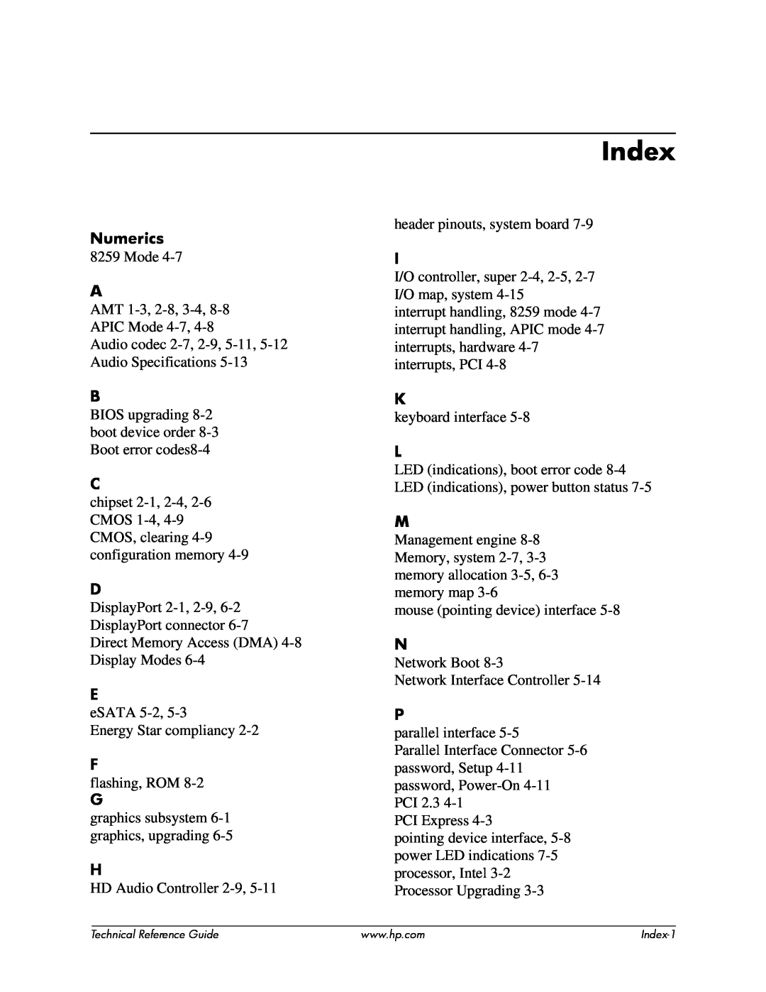 HP 8000 tower manual Index, Numerics 