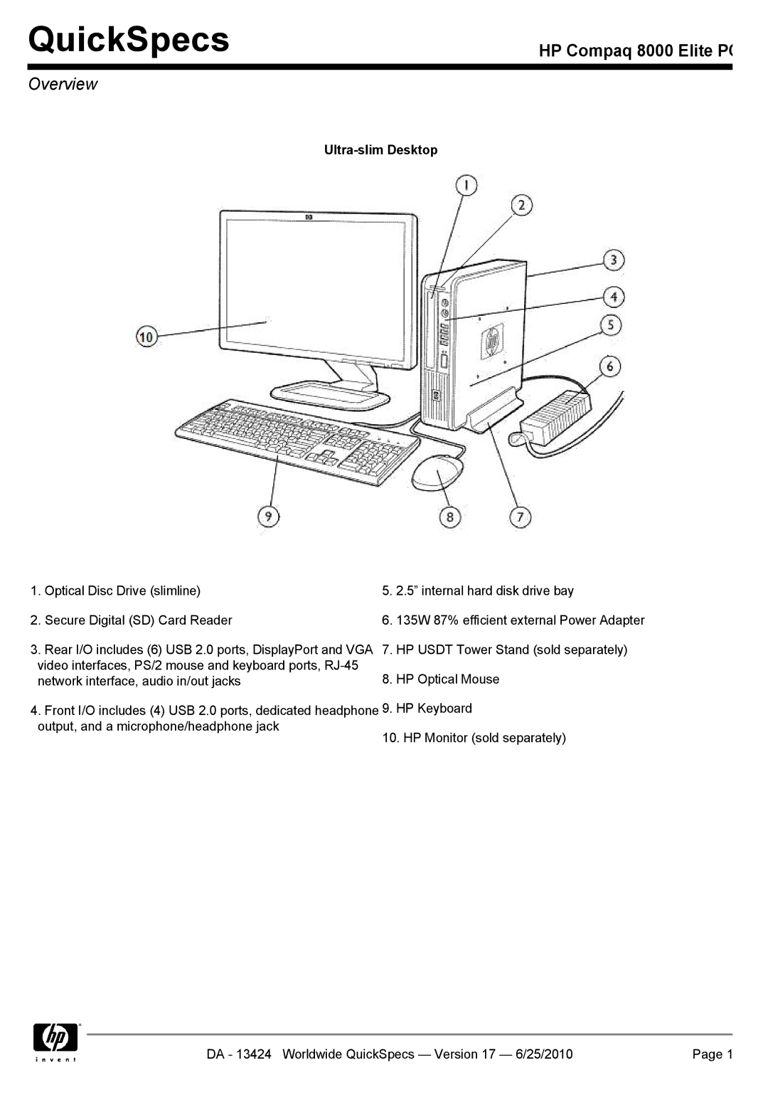 HP 8000 manual Overview, Ultra-slim Desktop 