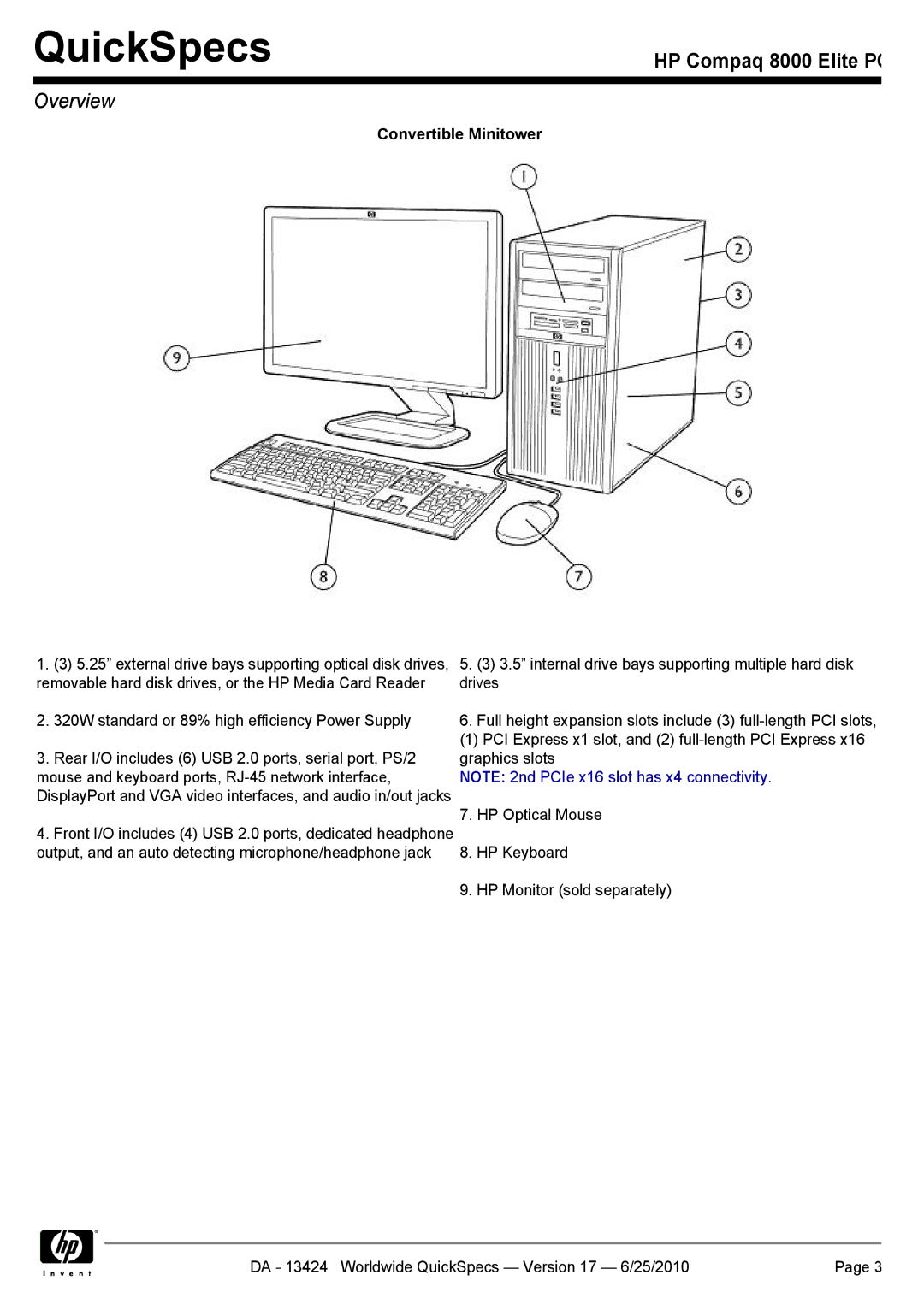 HP 8000 manual Convertible Minitower 