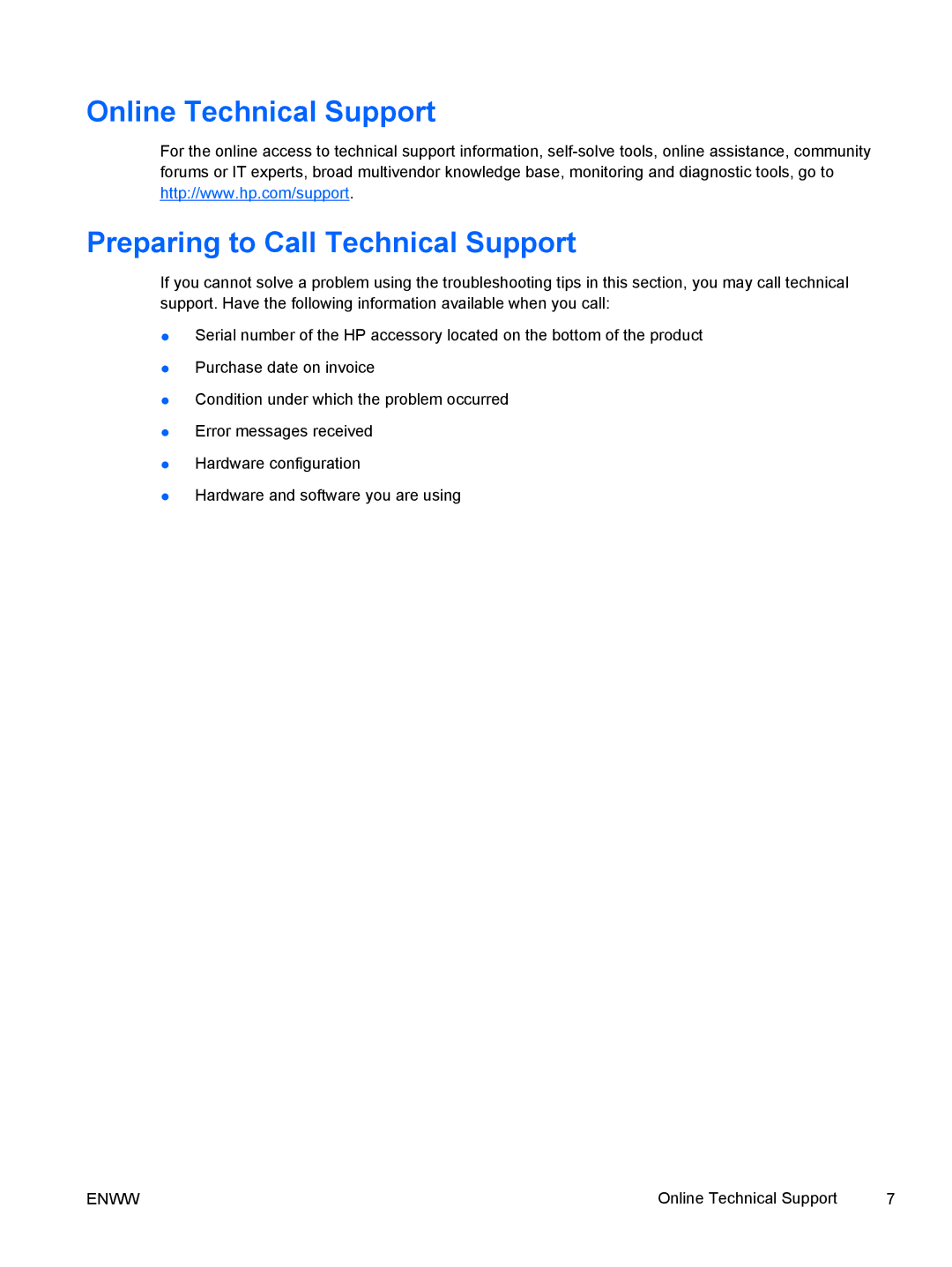 HP 8000 manual Online Technical Support Preparing to Call Technical Support 