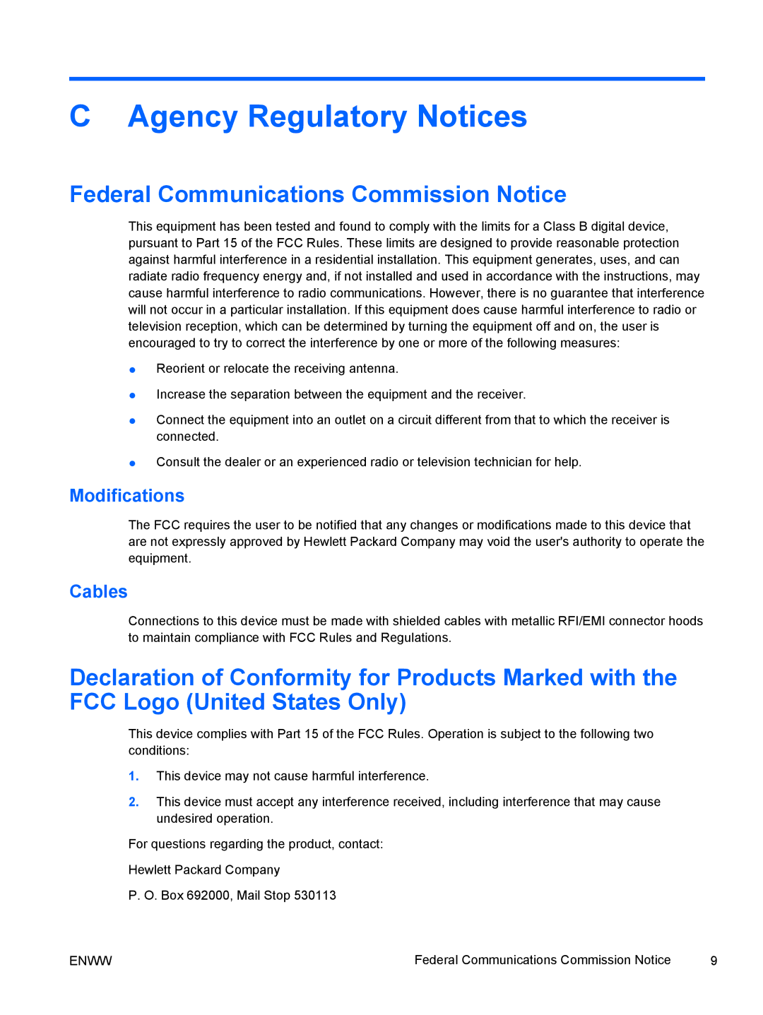 HP 8000 manual Agency Regulatory Notices, Federal Communications Commission Notice 