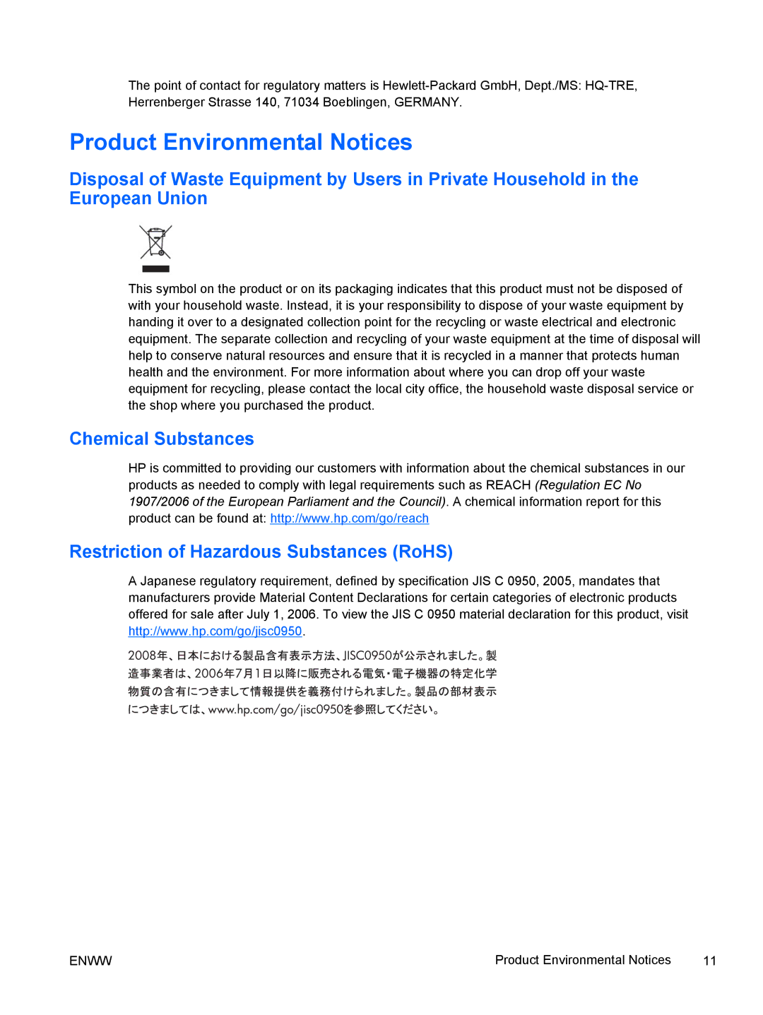 HP 8000 manual Product Environmental Notices 