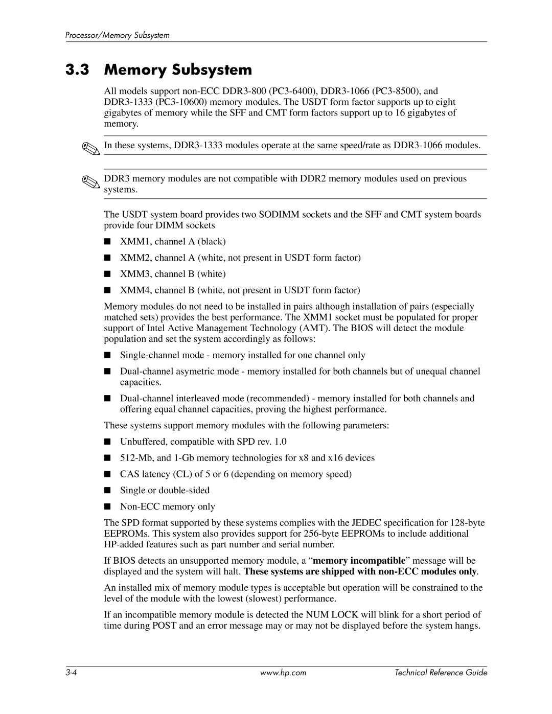 HP 8000 manual Memory Subsystem 