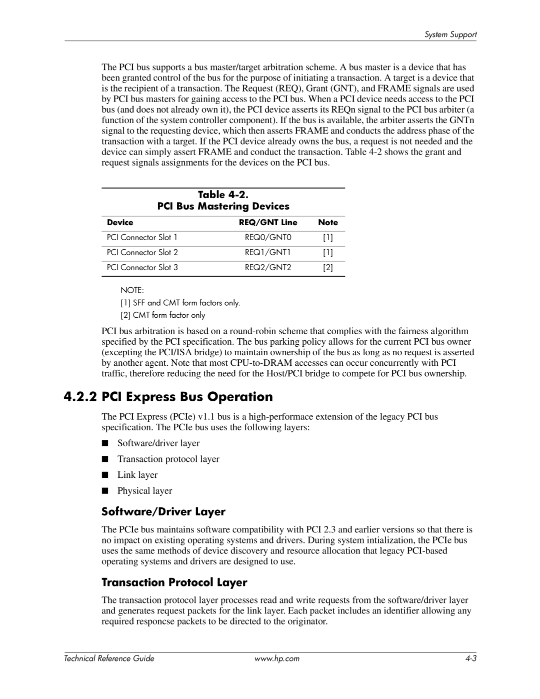 HP 8000 manual PCI Express Bus Operation, Software/Driver Layer, Transaction Protocol Layer, PCI Bus Mastering Devices 