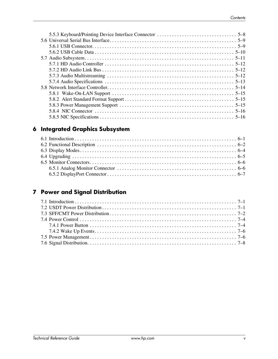 HP 8000 manual Integrated Graphics Subsystem, Power and Signal Distribution 