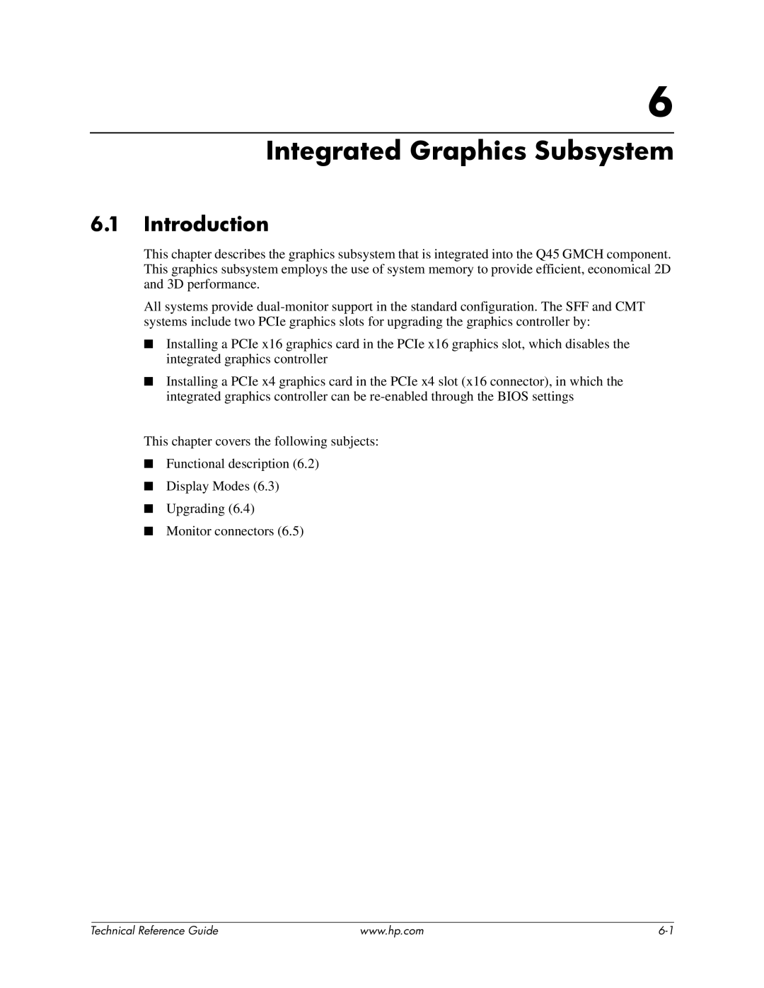 HP 8000 manual Integrated Graphics Subsystem, Introduction 