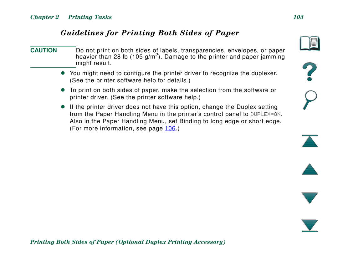 HP 8000N, 8000DN manual Guidelines for Printing Both Sides of Paper, Printing Tasks 103 