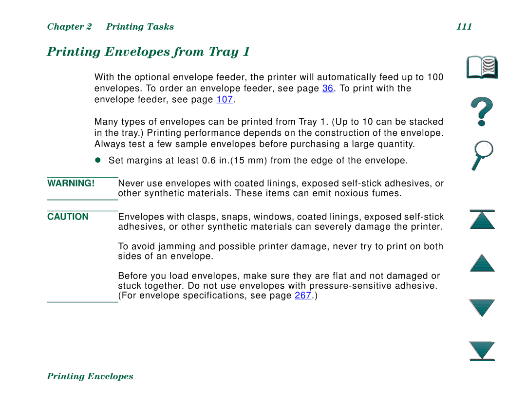 HP 8000N, 8000DN manual Printing Envelopes from Tray, Printing Tasks 111 