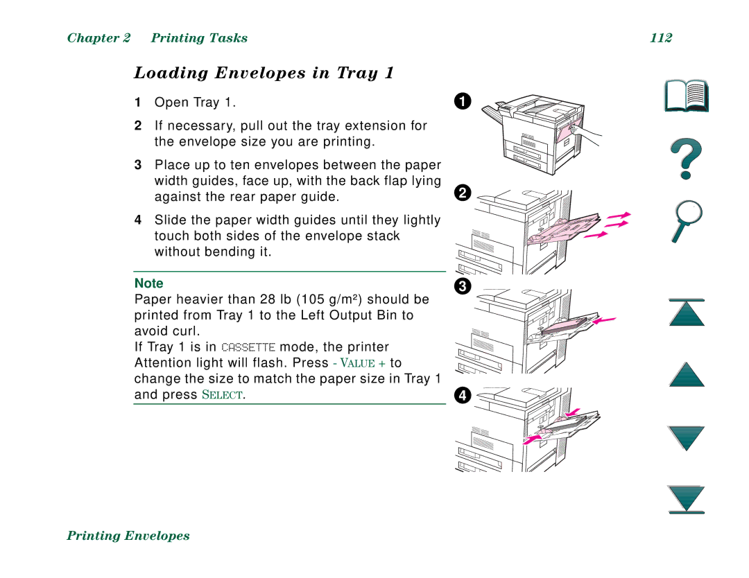 HP 8000DN, 8000N manual Loading Envelopes in Tray, Printing Tasks 112 