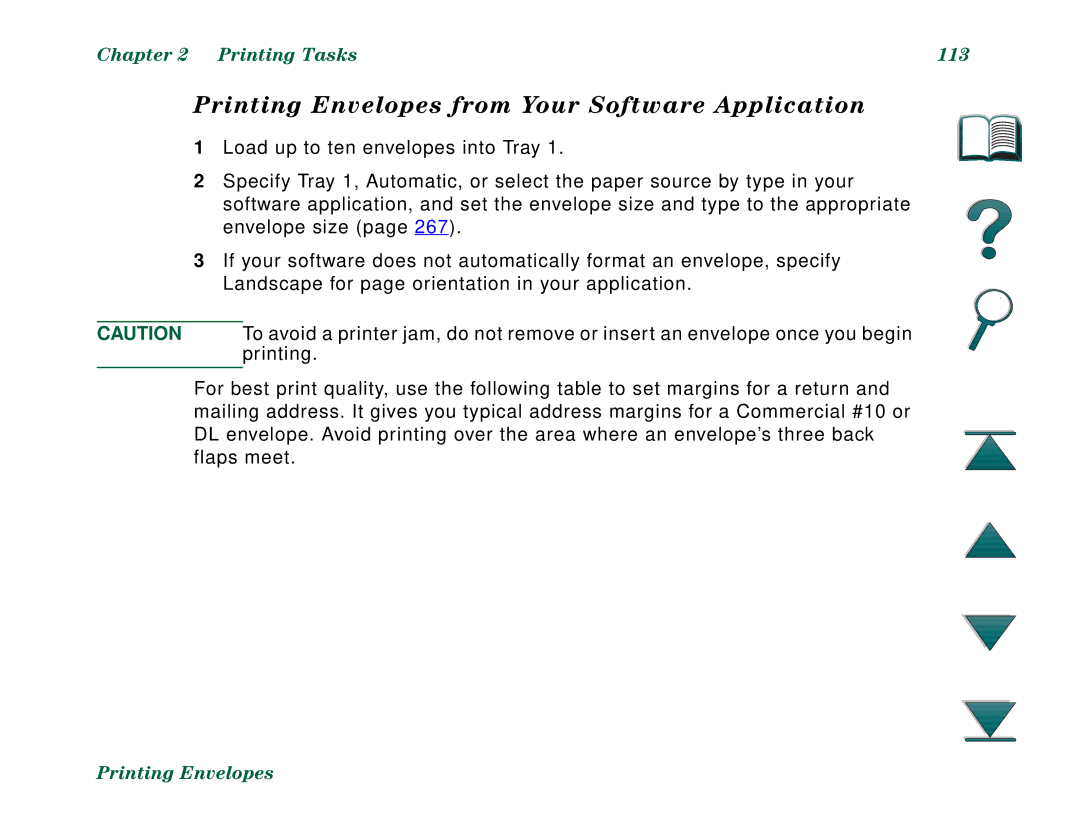 HP 8000N, 8000DN manual Printing Envelopes from Your Software Application, Printing Tasks 113 