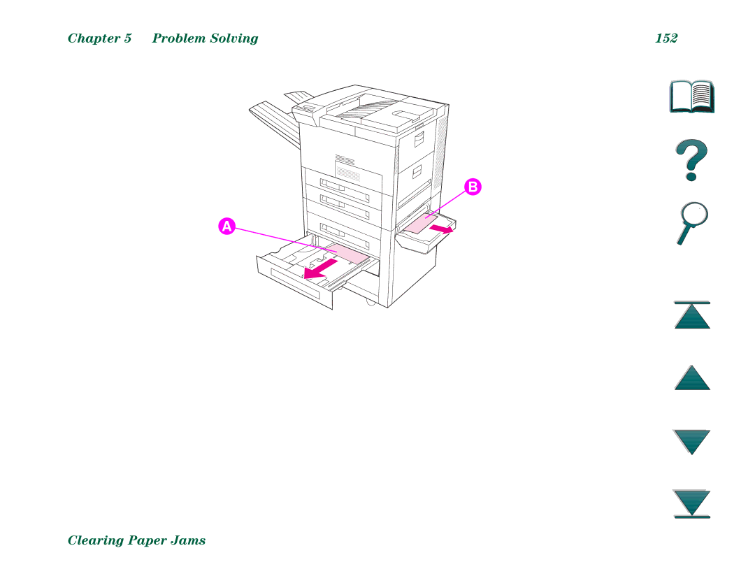 HP 8000DN, 8000N manual Problem Solving 152 Clearing Paper Jams 